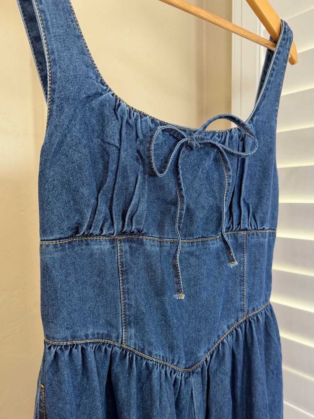 Commense Blue Denim Square Neck Tie Front Cotton Blend Midi Dress Small NWT - Picture 7 of 11